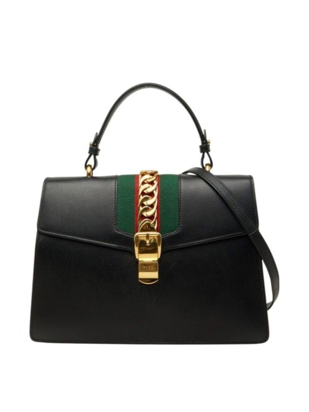 Gucci Sherry Line Sylvie 2-Way Shoulder Bag Black Leather